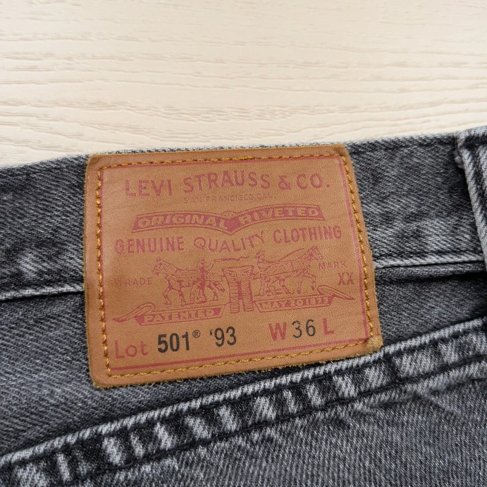 Levis Premium 501 93 Mens Washed Black Gray Denim Cut Off Shorts Size 36